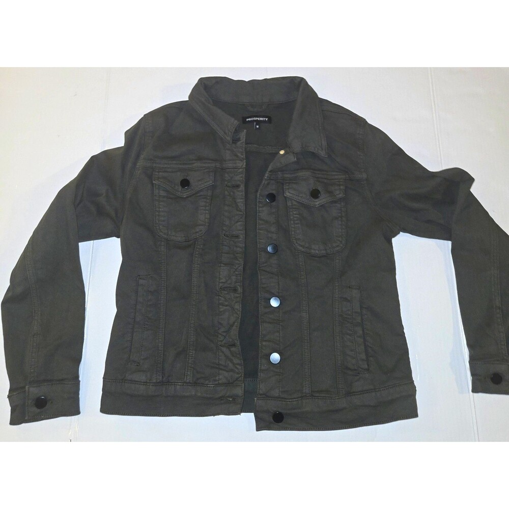 Prosperity Womens Medium Olive Green Utility Jacket Military Trucker Denim Style